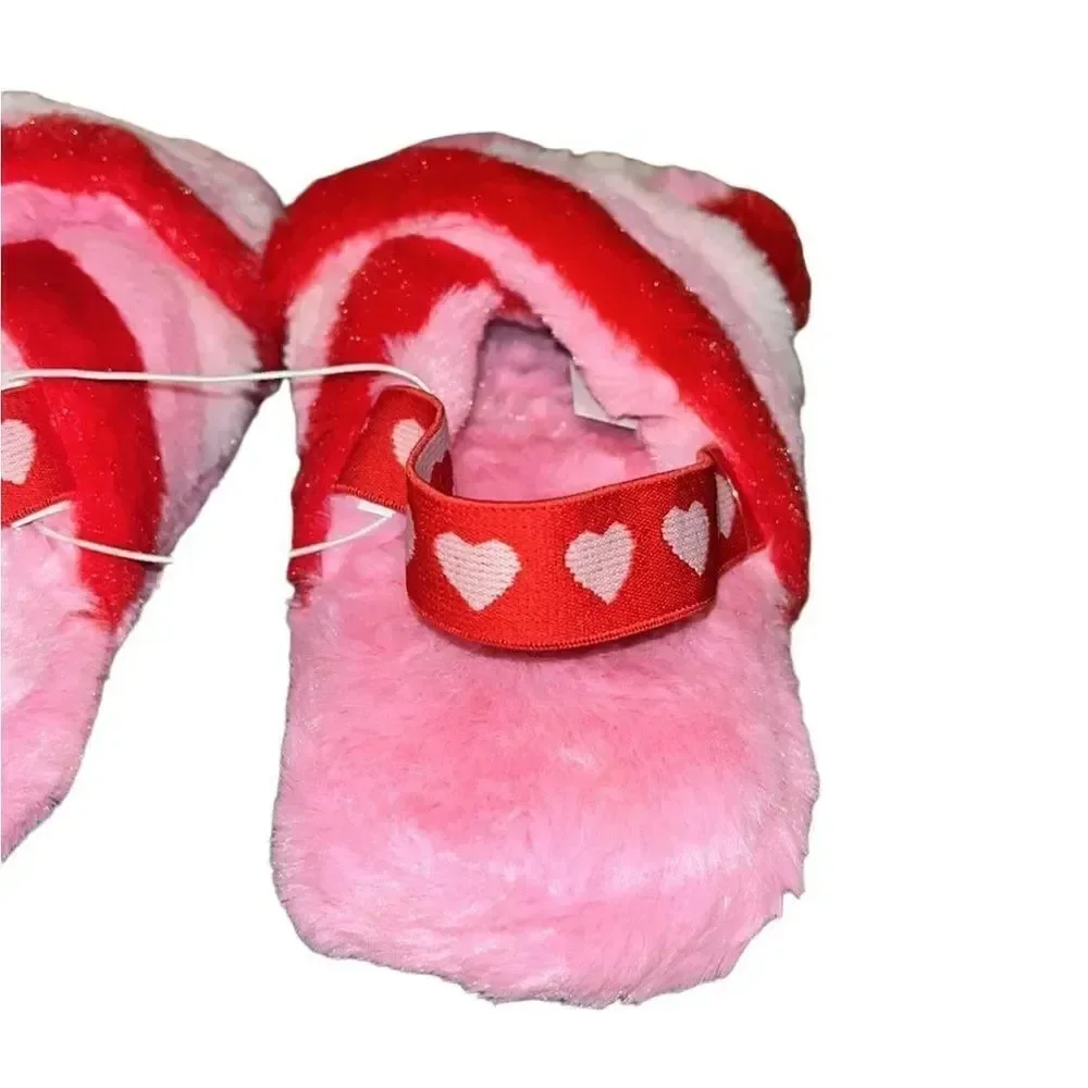 Children's Place Heart Crisscross Faux Fur Slippers